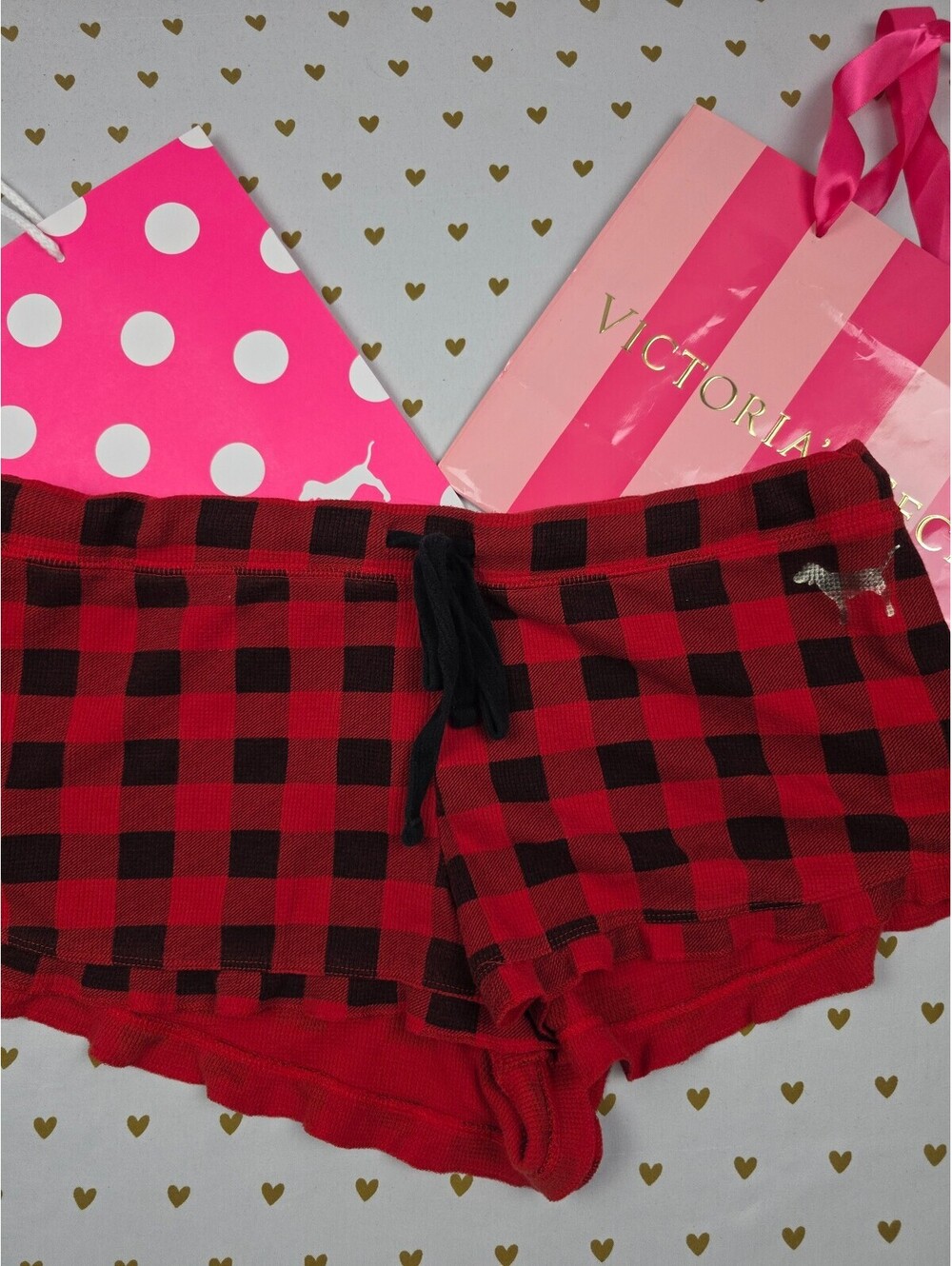 Victorias Secret PINK Buffalo Plaid Ruffle Sleep Shorts Boxers Pajama Bottoms